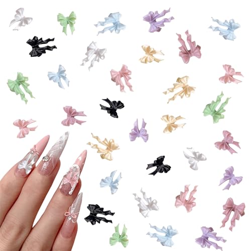 Schleifen Nagel Dekorations, 100 Stück Acryl Nail Gems Nagelzubehör, Elegante Bowkont Nail Charms für Frauen DIY Maniküre Tipps Handwerk Deko Zubehör (Bandschleifen) von Symphonyw