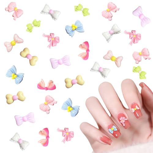 Schleifen Nagel Dekorations, 100 Stück Acryl Nail Gems Nagelzubehör, Elegante Bowkont Nail Charms für Frauen DIY Maniküre Tipps Handwerk Deko Zubehör (MIX-A) von Symphonyw