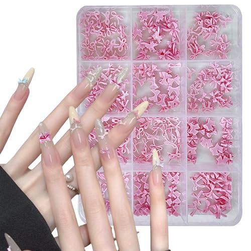 Schleifen Nagel Dekorations, 300 Stück Bogen Nagelanhänger Niedlicher Kunstharz Schleifen Nagelkunst Charms für Damen Mädchen DIY Nagel-Design Handwerk (Rosa) von Symphonyw