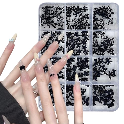 Schleifen Nagel Dekorations, 300 Stück Bogen Nagelanhänger Niedlicher Kunstharz Schleifen Nagelkunst Charms für Damen Mädchen DIY Nagel-Design Handwerk (Schwarz) von Symphonyw