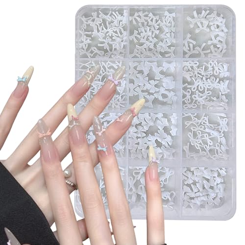 Schleifen Nagel Dekorations, 300 Stück Bogen Nagelanhänger Niedlicher Kunstharz Schleifen Nagelkunst Charms für Damen Mädchen DIY Nagel-Design Handwerk (Weiß) von Symphonyw