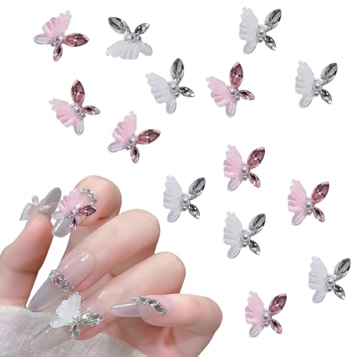 Schmetterling Nagelkunst Strasssteine, 12 Stück Rosa Weiß Schmetterling Nagel Charms, 3D Glitzer Nagel Edelstein Acryl Nagel Zubehör für Frauen Nagel Dekoration Schmetterling Nagelkunst Strasssteine, 12 Stück Rosa Weiß Schmetterling Nagel Charms, 3D Glitzer Nagel Edelstein Acryl Nagel Zubehör für Frauen Nagel Dekoration von Symphonyw