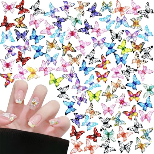 Schmetterlings-Nagel-Charms aus Acryl, 100 Stück Schmetterlinge in verschiedenen Farben, Nägelkunst Edelsteinschmuck, 3D-Schmetterlings Nagel Design Deko für Maniküre, DIY-Bastelzubehör (MIX-B) von Symphonyw