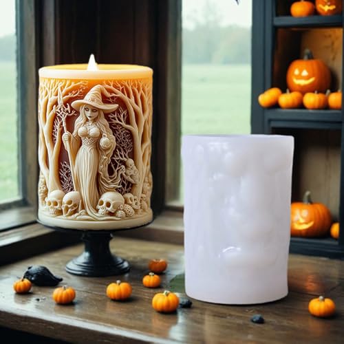 Silikonform Gießformen Hexe, Halloween Kerzenformen zum Gießen Säule Kerze Kerzengießform Zylinderförmig Kerzenform Gießformen für DIY Kerzen, Seifen, Kunsthandwerk Halloween Deko (A) von Symphonyw