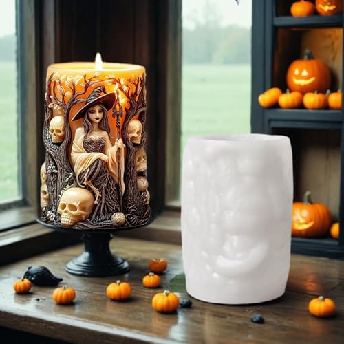 Silikonform Gießformen Hexe, Halloween Kerzenformen zum Gießen Säule Kerze Kerzengießform Zylinderförmig Kerzenform Gießformen für DIY Kerzen, Seifen, Kunsthandwerk Halloween Deko (B) von Symphonyw
