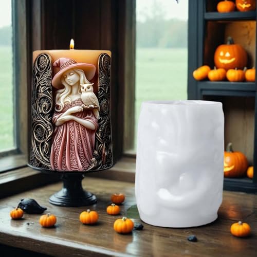 Silikonform Gießformen Hexe, Halloween Kerzenformen zum Gießen Säule Kerze Kerzengießform Zylinderförmig Kerzenform Gießformen für DIY Kerzen, Seifen, Kunsthandwerk Halloween Deko (C) von Symphonyw