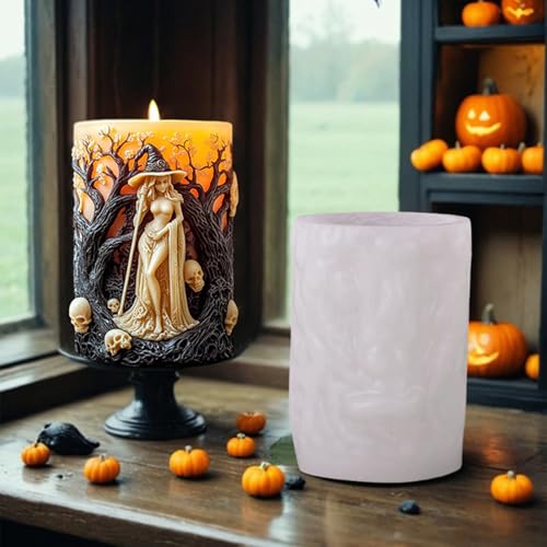 Silikonform Gießformen Hexe, Halloween Kerzenformen zum Gießen Säule Kerze Kerzengießform Zylinderförmig Kerzenform Gießformen für DIY Kerzen, Seifen, Kunsthandwerk Halloween Deko (D) von Symphonyw