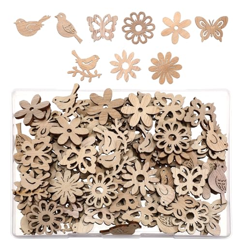 100 Stück Holzblumen zum Basteln, Mini-Vogel-Holz, DIY, Basteln, Ausschnitte, DIY, unlackierte Holzscheiben, Blumenausschnitte für Malerei, Handwerk, Heimdekoration, Ornament-Zubehör von SynHHergyx