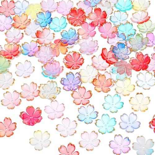 100 Stück Kirschblüten Blumenperlen Mini Blumen Abstandsperlen Acryl Kirschblüten Perlen für Schmuckherstellung DIY Basteln (Gemischte Farbe) von SynHHergyx