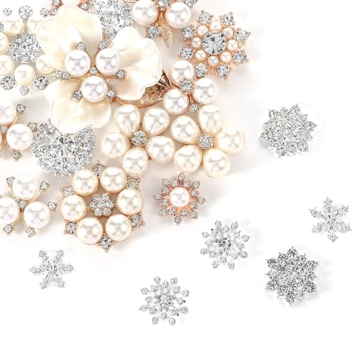 20 x Blumen-Strass-Knöpfe zum Basteln, Kunstperlenverzierungen, Knöpfe für Kleidung, flache Rückseite, Strass-Anhänger, Perlenbrosche für Schmuckherstellung, Blumenstrauß, DIY, Taschen, Schuhe von SynHHergyx
