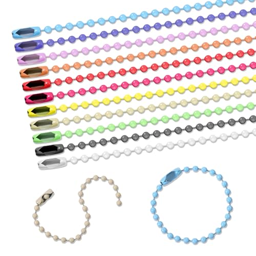 220 Stück Kugelkette Schlüsselanhänger Kette, Bunte Metallperlen-Schlüsselanhänger mit Verbindungsstück, 3 mm Kugelkette Passende Metallkugelkette für Schmuckherstellung Bastelprojekte Tags Hängende von SynHHergyx
