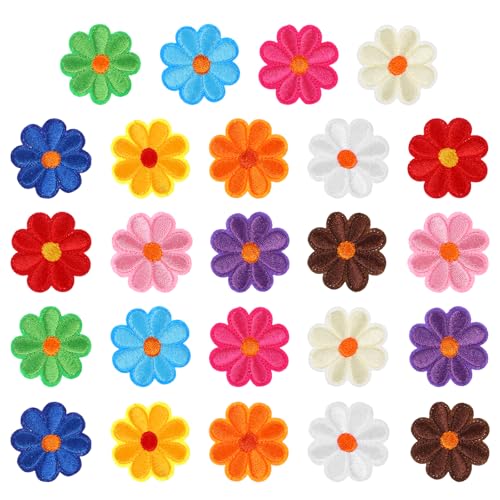 24 Stück Patches zum Aufbügeln, Stoffblumen zum Aufnähen, Flicken zum Aufbügeln, Blumen Patches Klett, Aufnäher zum Aufbügeln, Bestickte Aufnäher, Bügelbilder für, Jeans, Jacken Rucksäcke, DIY-Zubehör von SynHHergyx