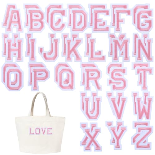 52 Stück Buchstaben zum AufbüGeln, Buchstaben Aufkleber Dekorativer Alphabet A-Z AufbüGel Patches mit aufgebügeltem Kleber für Jacken, Mäntel, Hemden, Hüte, Taschen, Jeans, Rucksäcke (Rosa) von SynHHergyx