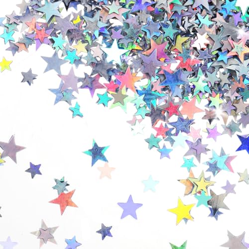 Glitzerstern-Konfetti, 60 g, glitzernde Pailletten, Streustern, Tischkonfetti, Metallic-Folie, Sterne für Party, Hochzeit, Geburtstag, Festival, Dekorationen (Silber, 10 mm, 6 mm) von SynHHergyx
