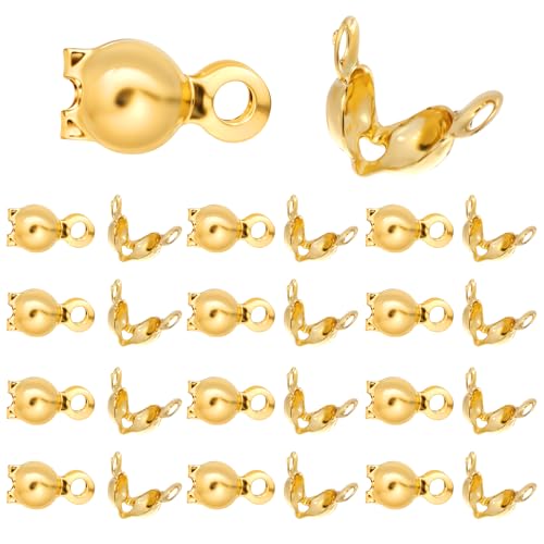 Quetschperlen aus 18 Karat Gold für die Schmuckherstellung, 100 Stück, offene Perlenspitzen, Klemmspitzen, Endkappen für DIY-Armbänder, Halsketten (Gold) von SynHHergyx