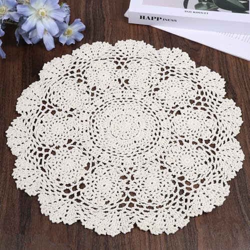 Runde Spitzendeckchen aus Baumwolle, 40 cm, Beige, handgefertigt, Häkelspitze, Tischdeckchen (1 Packung, 40 cm Durchmesser) von SynHHergyx