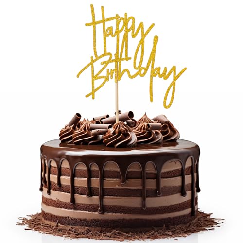 Tortenaufsatz "Happy Birthday", goldfarben, glitzernd, Party-Dekorationen von SynHHergyx
