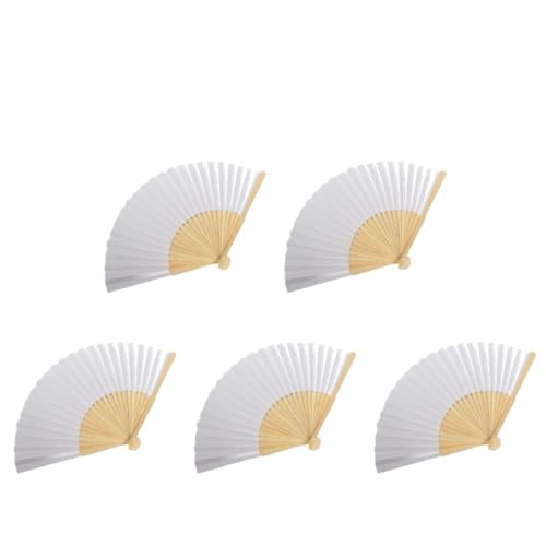 Hochzeitsfächer 1–50 Stück DIY Papier Bambus Faltfächer Erwachsene Kinder Kalligraphie Malerei Praxis Blanko Weiß Faltfächer Hochzeitsgeschenke(5pcs) von SynapSYA