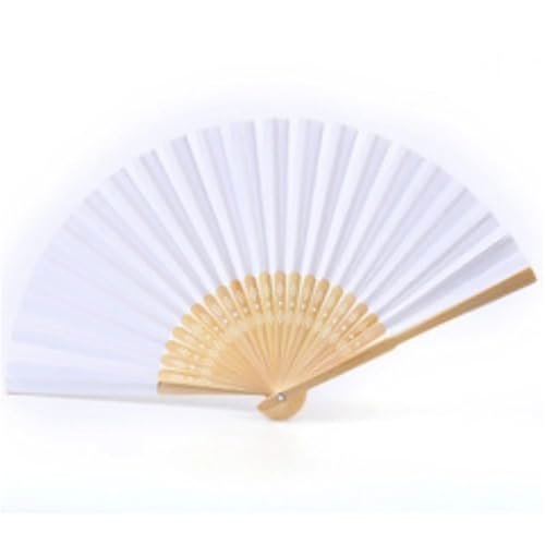 Hochzeitsfächer 7-Zoll-Handfächer, blanker weißer DIY-Papier-Bambus-Faltfächer, Übungs-Kalligraphie-Malfächer for Hochzeits-Party-Dekor(White) von SynapSYA