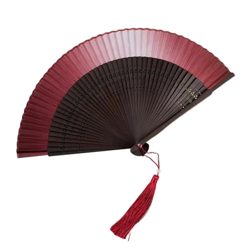 Hochzeitsfächer Antiker Fächer, ausgehöhlt mit Quasten, Vintage-Bambus-Faltfächer, Dekor for Damen, Handfächer for den täglichen Gebrauch(Red) von SynapSYA