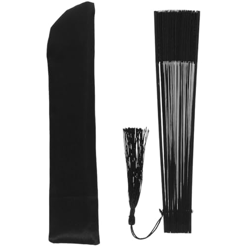 Hochzeitsfächer Großer Handventilator aus schwarzer Seide und Bambus for Herren, faltbar, handgefertigt, dekorative Fächer for Party, Hochzeit, Geschenke, Heimzubehör(Fan with bag) von SynapSYA