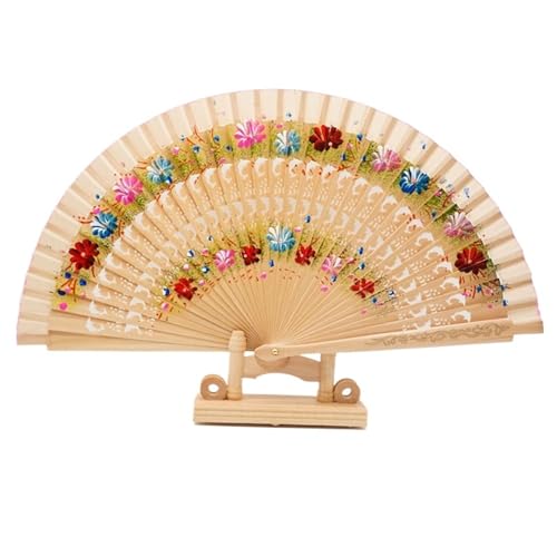 Hochzeitsfächer Holzfächer for Tanzen, buntes Blumenmuster, Faltfächer, Tanz-Handfächer, Party- und Hochzeitsbedarf, Bastelgeschenke(07) von SynapSYA