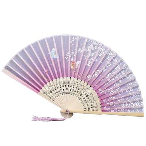 Hochzeitsfächer Klassischer Tanz-Faltfächer mit Quaste, eleganter Damenfächer, Holzschaft(Color 3) von SynapSYA
