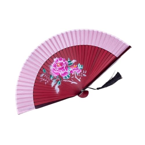Hochzeitsfächer Seiden-Faltfächer mit Holzschaft, klassischer Tanzfächer, Quaste, eleganter weiblicher Fächer, Heimdekoration(Color 3) von SynapSYA
