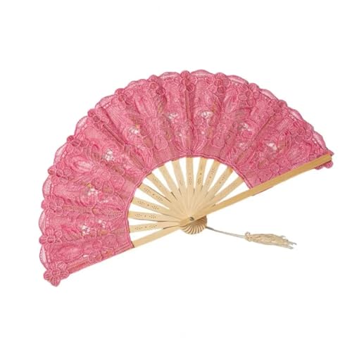 Hochzeitsfächer Spitzen-Faltfächer mit Quaste, hohlen Rippen, Vintage-Stil, Tanz-Performance, Party, Foto-Requisiten, Sommer-Handfächer(Pink) von SynapSYA