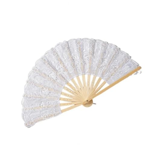 Hochzeitsfächer Spitzen-Faltfächer mit Quaste, hohlen Rippen, Vintage-Stil, Tanz-Performance, Party, Foto-Requisiten, Sommer-Handfächer(White) von SynapSYA