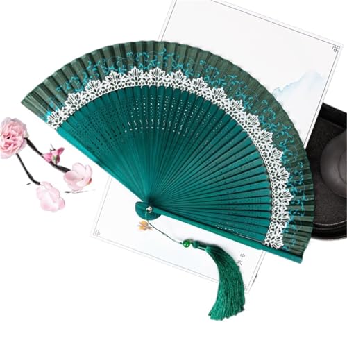 Hochzeitsfächer Vintage-Faltfächer aus Seide mit Holzschaft, klassischer Tanzfächer, Quaste, Druck, eleganter weiblicher Fächer, Heimdekoration(Color 3) von SynapSYA