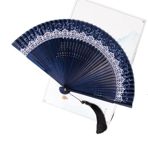 Hochzeitsfächer Vintage-Faltfächer aus Seide mit Holzschaft, klassischer Tanzfächer, Quaste, Druck, eleganter weiblicher Fächer, Heimdekoration(Color 4) von SynapSYA