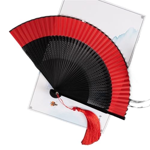 Hochzeitsfächer Vintage-Faltfächer aus Seide mit Holzschaft, klassischer Tanzfächer, Quaste, Druck, eleganter weiblicher Fächer, Heimdekoration(Color 5) von SynapSYA