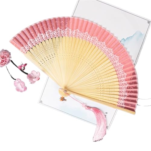 Hochzeitsfächer Vintage-Faltfächer aus Seide mit Holzschaft, klassischer Tanzfächer, Quaste, Druck, eleganter weiblicher Fächer, Heimdekoration(Color 6) von SynapSYA