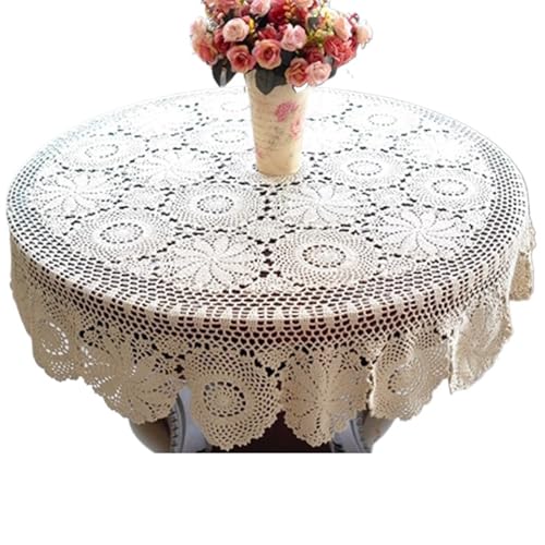 SynapSYA Handgemachte gehäkelte Tischdecke, schöne handgehäkelte runde Tischdecke, viele Größen erhältlich TischtüCher(White,180cm) von SynapSYA