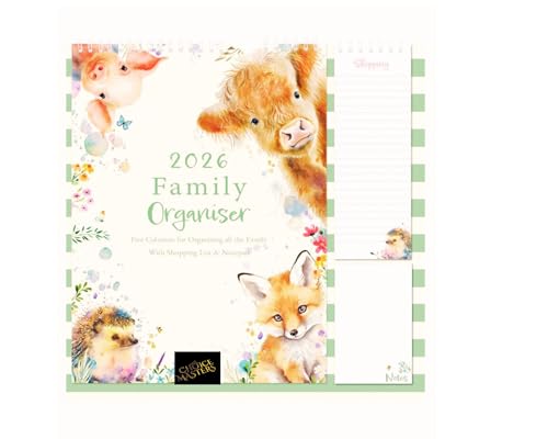 Familienkalender 2026 | 12-Monatskalender mit 5 Spalten | Monatsansicht | Wandbehang Notizblock mit Einkaufsliste | Teddy oder großer Bär (Bauernhoftiere) von Sync'T