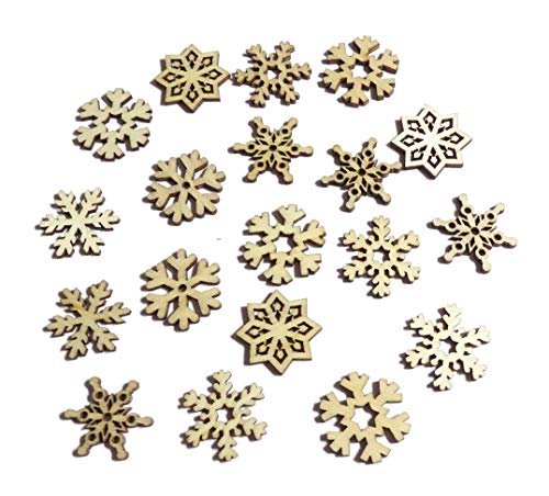 100 Stück rustikale Holz-Weihnachts-Schneeflocken-Konfetti-Holz-Bastelformen, Verzierungen für Bastelarbeiten und Dekorationen von Syntego