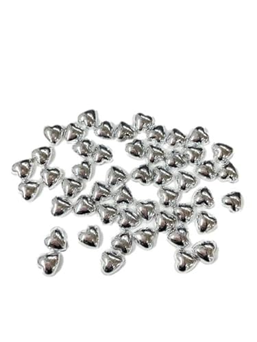 50 Stück Herzförmige Perlen mit flacher Rückseite aus metallischem Silber, Verzierungen zum Basteln 50 Stück Herzförmige Perlen mit flacher Rückseite aus metallischem Silber, Verzierungen zum Basteln von Syntego