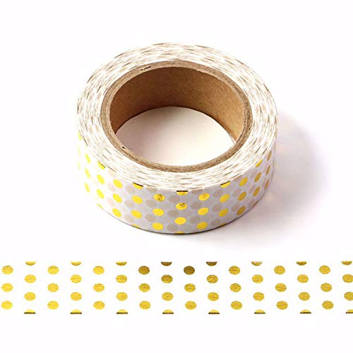 Dekoratives Washi-Klebeband, weiße und goldene Folie, gepunktet, 15 mm x 10 m Dekoratives Washi-Klebeband, weiße und goldene Folie, gepunktet, 15 mm x 10 m von Syntego