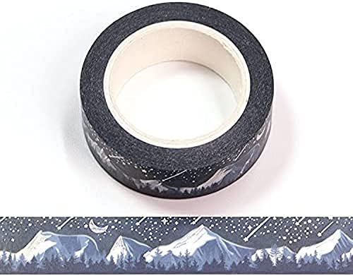 Snow Mountain Washi-Klebeband mit Silberfolie, holografisches Sternschnuppen, dekoratives Washi-Klebeband, 15 mm x 10 m von Syntego
