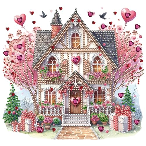 5D DIY Magical Love Hearts House Teilweise speziell geformte Bohrer Diamantmalerei für Erwachsene 30 cm x 30 cm Leinwand von Syntego