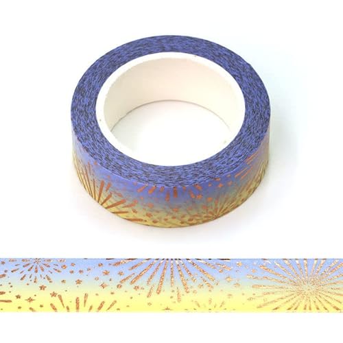 Syntego Feuerwerk Goldfolie geprägtes blaues und gelbes Washi-Klebeband, dekoratives selbstklebendes Klebeband, 15 mm x 10 m für Scrapbooking von Syntego