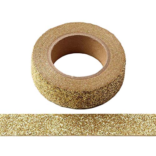 Syntego Glitzerndes Washi-Klebeband, dekoratives Handwerk, selbstklebend, klebriger Glitzerrand (Gold, 15 mm x 5 Meter) von Syntego