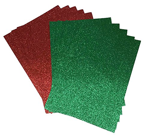 Syntego Glitzerpapier, grün und rot, glitzernd, weich, fusselfrei, dickes Weihnachtspapier, 5 Blatt mit je 10 x A4, 150 g/m² (rot/grün) von Syntego