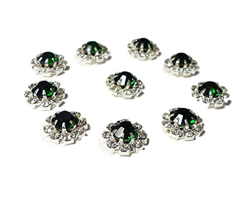 Syntego Runde Strass-Kristall-Verzierung, 9 Diamanten, mit großem Mitteldiamant, 12 mm, wirklich funkelnd, Smaragdgrün von Syntego