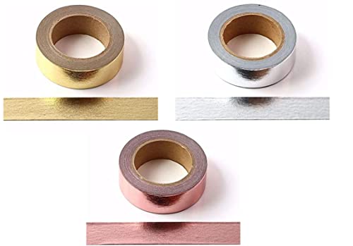 Syntego Washi-Klebeband aus massiver Folie, selbstklebend, 15 mm x 10 m (Gold + Silber + Roségold) von Syntego