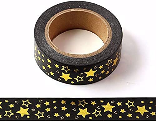 Washi-Klebeband mit schwarzen und goldenen Sternen zum Aufkleben, 15 mm x 10 m Schwarz von Syntego