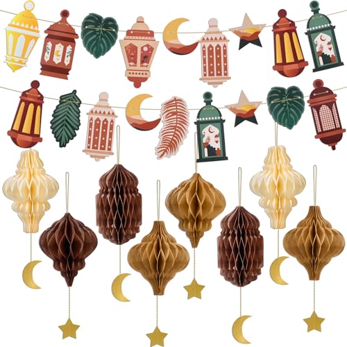 Syoulin-Ramadan Decorations,eid Decorations，Ramadan Girlande Boho，eid Decorations，Ramadan wabenbälle hängende Dekorationen，Ramadan Party Umrah Mubarak Deko von Syoulin