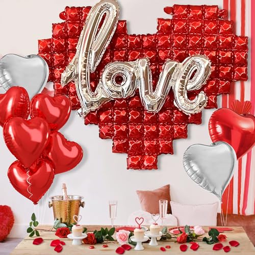 Syoulin-valentinstag deko,XXL LOVE Ballons und XXL Großer Herz Aluminium Plastikballon，Rosenblätter，heiratsantrag deko,Romantische Dekoration zum Valentinstag, Verlobung, Jahrestag von Syoulin