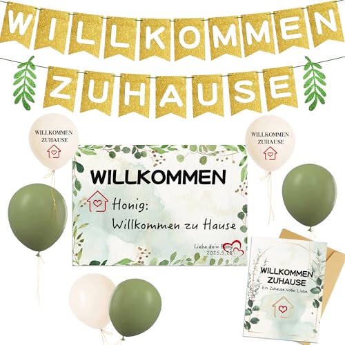 Syoulin-willkommen zuhause welcome home Deko,herzlich willkommen girlande,Personalisierte handgeschriebene Willkommenskarten und Grußkarten mit Umschlägen，Hochwertiger Flash-Kartenkranz von Syoulin
